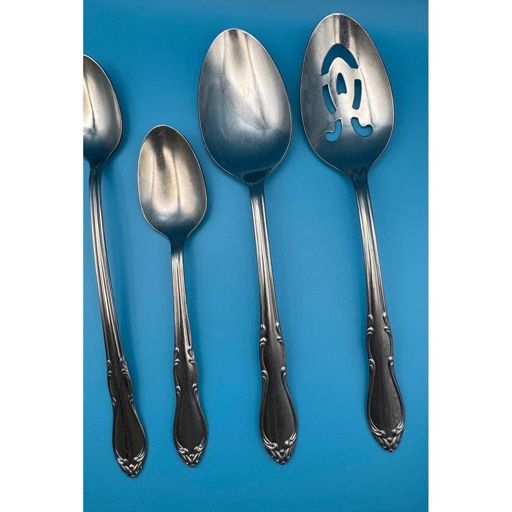 Oneida Simeon L George H Rogers Homestead Stainless Flatware 6 Pc Serving Silver